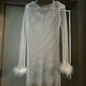 12th Tribe White Sheath Mini Dress Long Sleeve Crew Neck